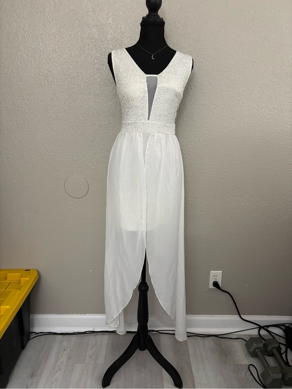 cameo White Lace Bodice High-Low Chiffon Dress